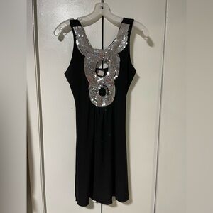 Vintage Y2K Wet Seal Black Tank Top with Silver Sequin Detail